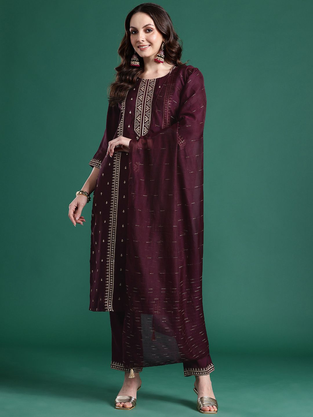 Dhiyona IE Ethnic Motifs Embroidered Kurta with Trousers & Dupatta