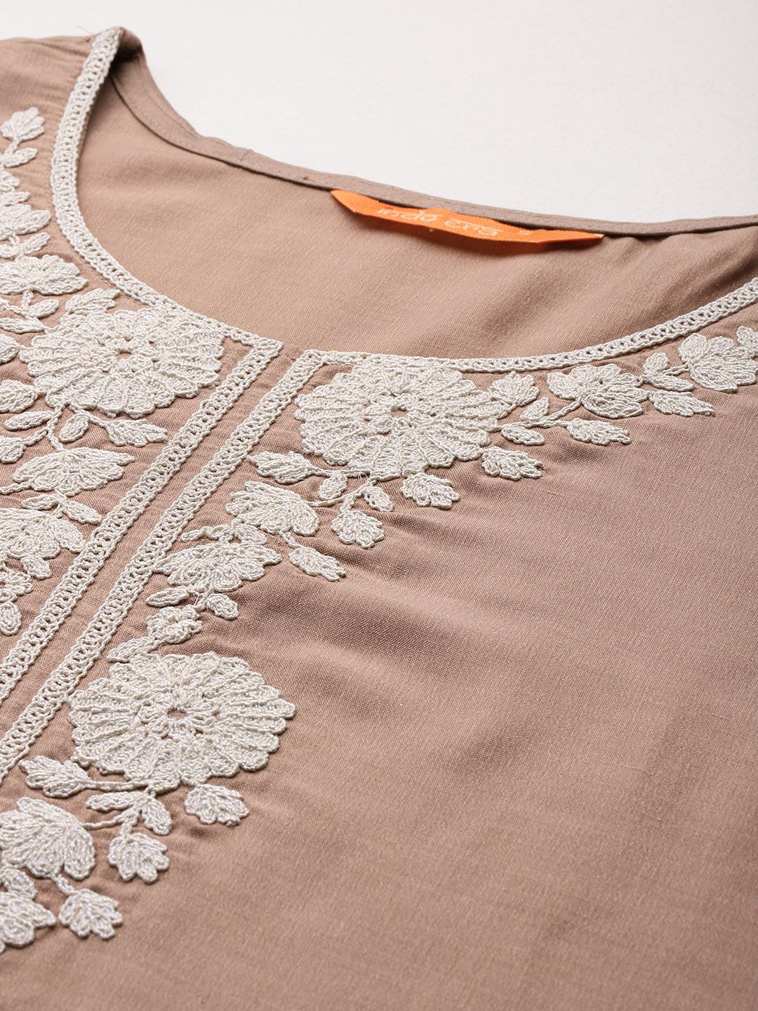 Floral Embroidered Thread Work Kurta With Trousers & Dupatta