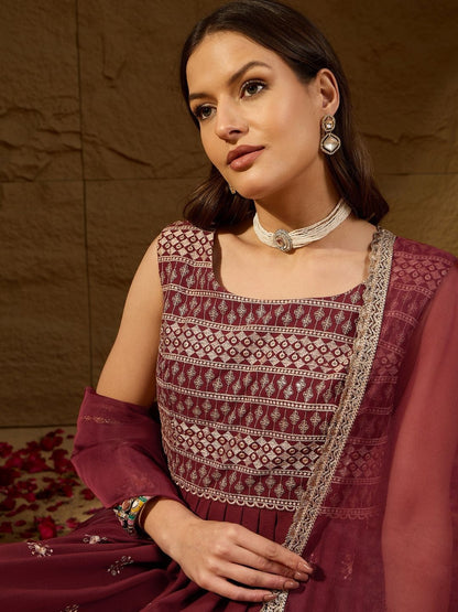 Dhiyona PD Women Floral Embroidered A-Line Kurta With Trouser And Dupatta