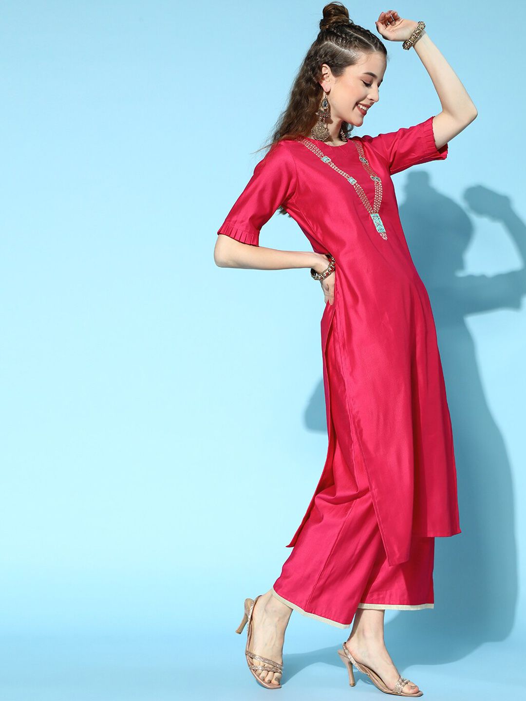 Dhiyona IE Women Ethnic Motifs Embroidered Beads and Stones Liva Kurta Set