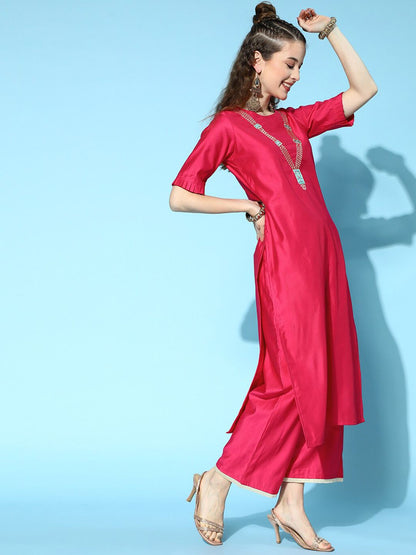 Dhiyona IE Women Ethnic Motifs Embroidered Beads and Stones Liva Kurta Set