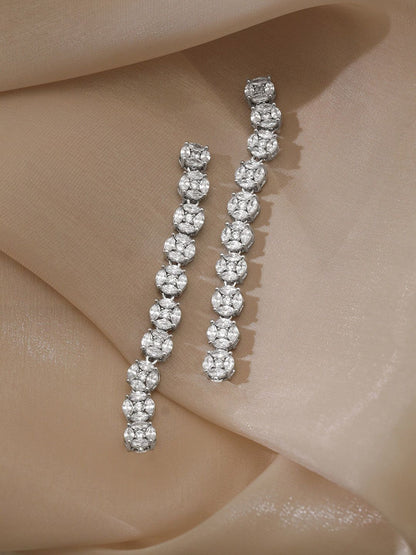 Dhiyona RJ Women's Rhodium Plated in Silver Toned Zirconia Studded Contemporary Long Drop Earrings