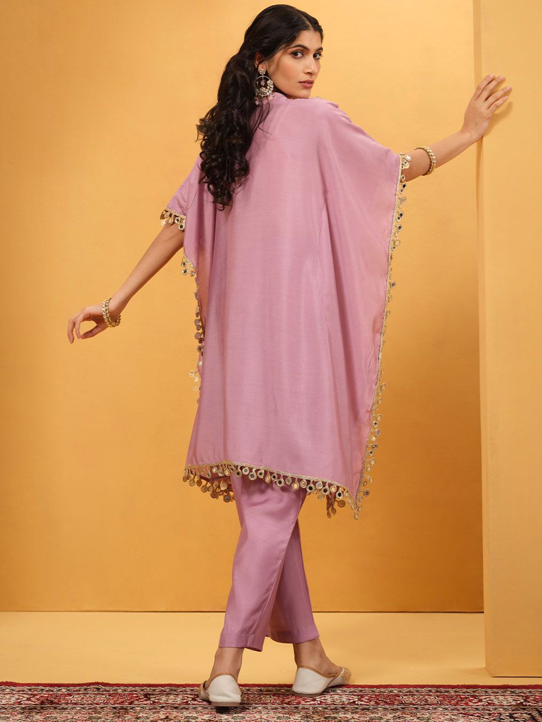 Dhiyona IS Women's Mirror Work V-Neck Kurta with Trousers