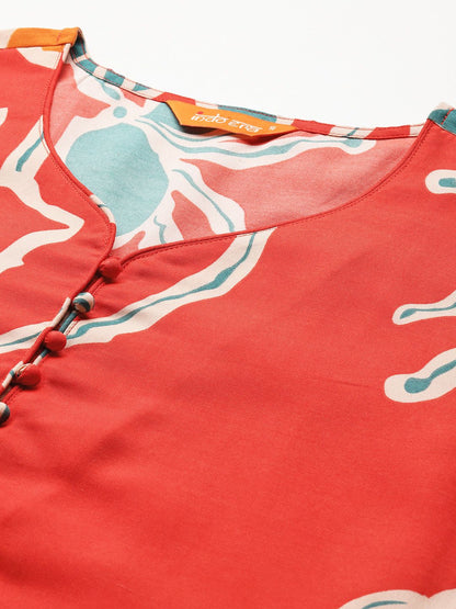 Dhiyona IE Floral Printed Regular Pure Cotton Kurta with Trousers