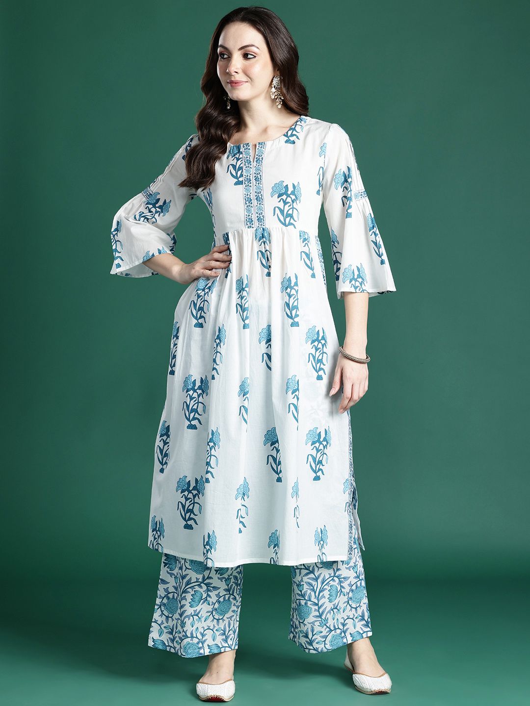 Dhiyona IE Floral Printed Regular Pure Cotton Kurta with Palazzos