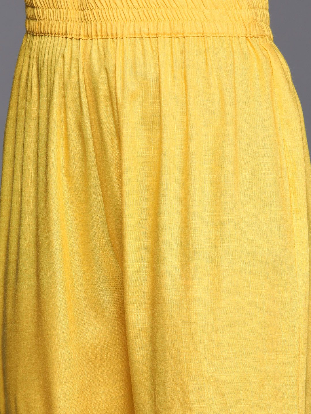 Dhiyona VA Women's Yellow Yoke Design Mirror Work Kurta with Trousers & Dupatta