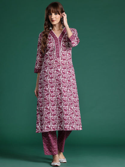 Dhiyona IE Paisley Printed Pure Cotton Kurta with Trousers