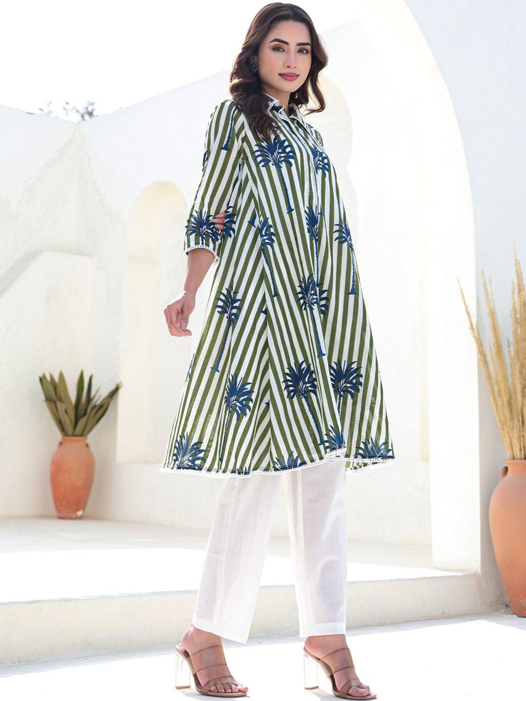 Dhiyona IE Printed Pure Cotton A-Line Tunic & Trousers Co-Ord Set