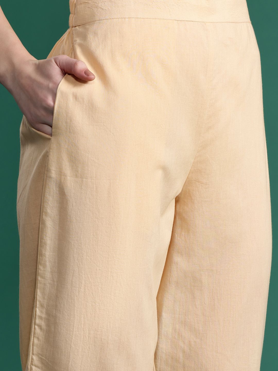 Floral Embroidered Sequinned Linen Kurta with Trousers & With Dupatta