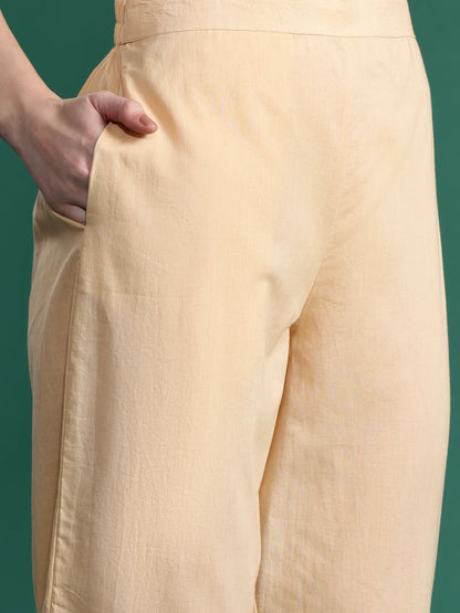 Floral Embroidered Sequinned Linen Kurta with Trousers & With Dupatta