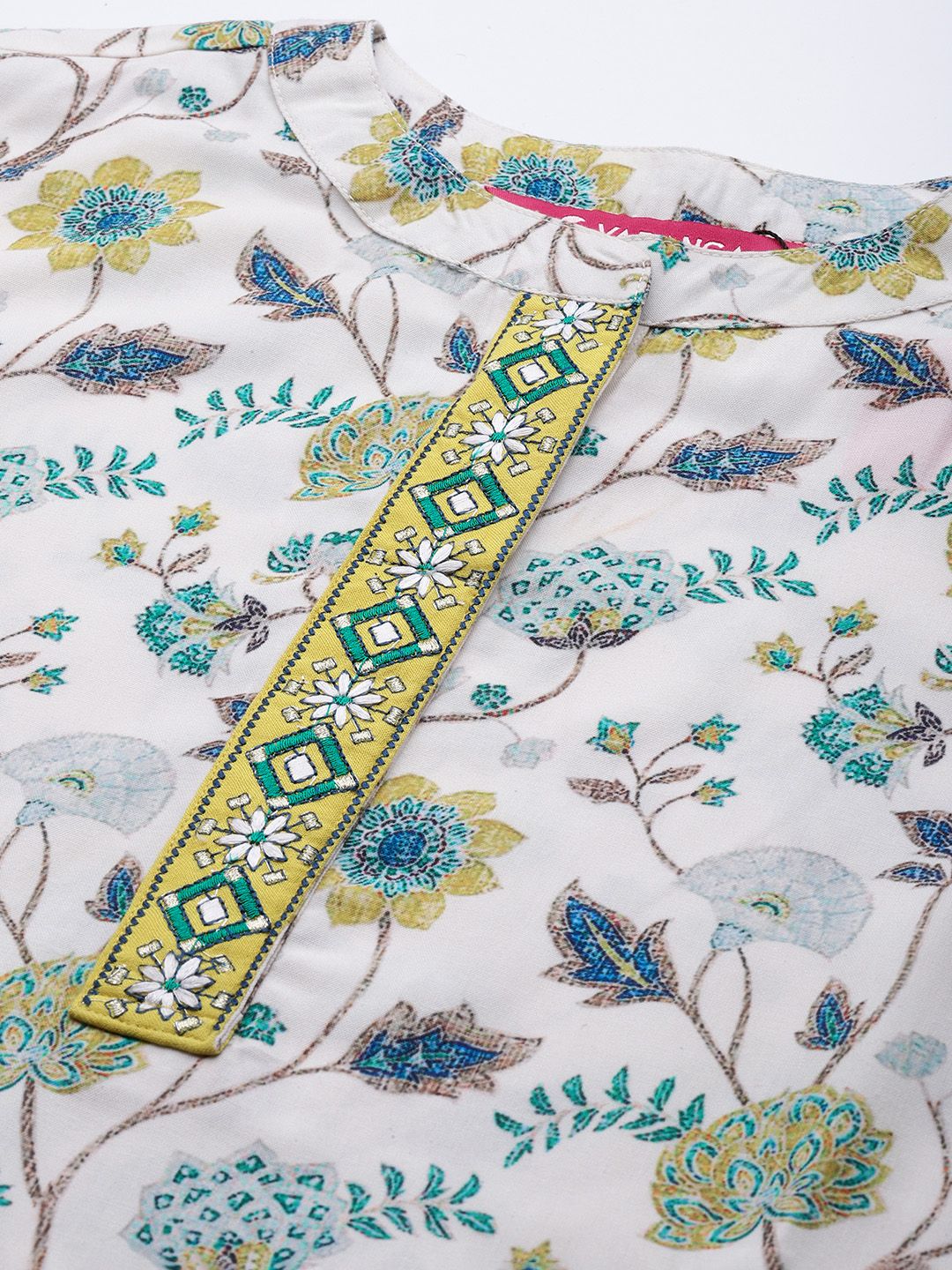 Dhiyona VA Women'sFloral Printed Regular Thread Work Kurta With Trousers & Dupatta