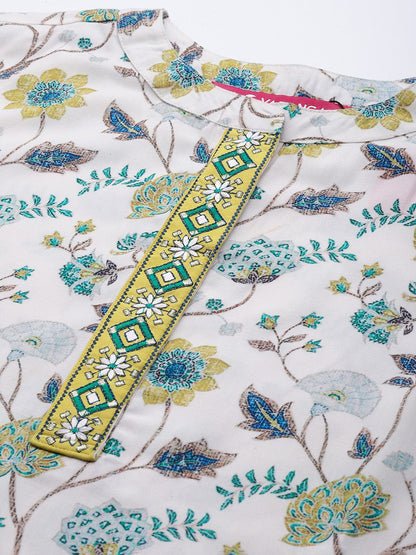 Dhiyona VA Women'sFloral Printed Regular Thread Work Kurta With Trousers & Dupatta