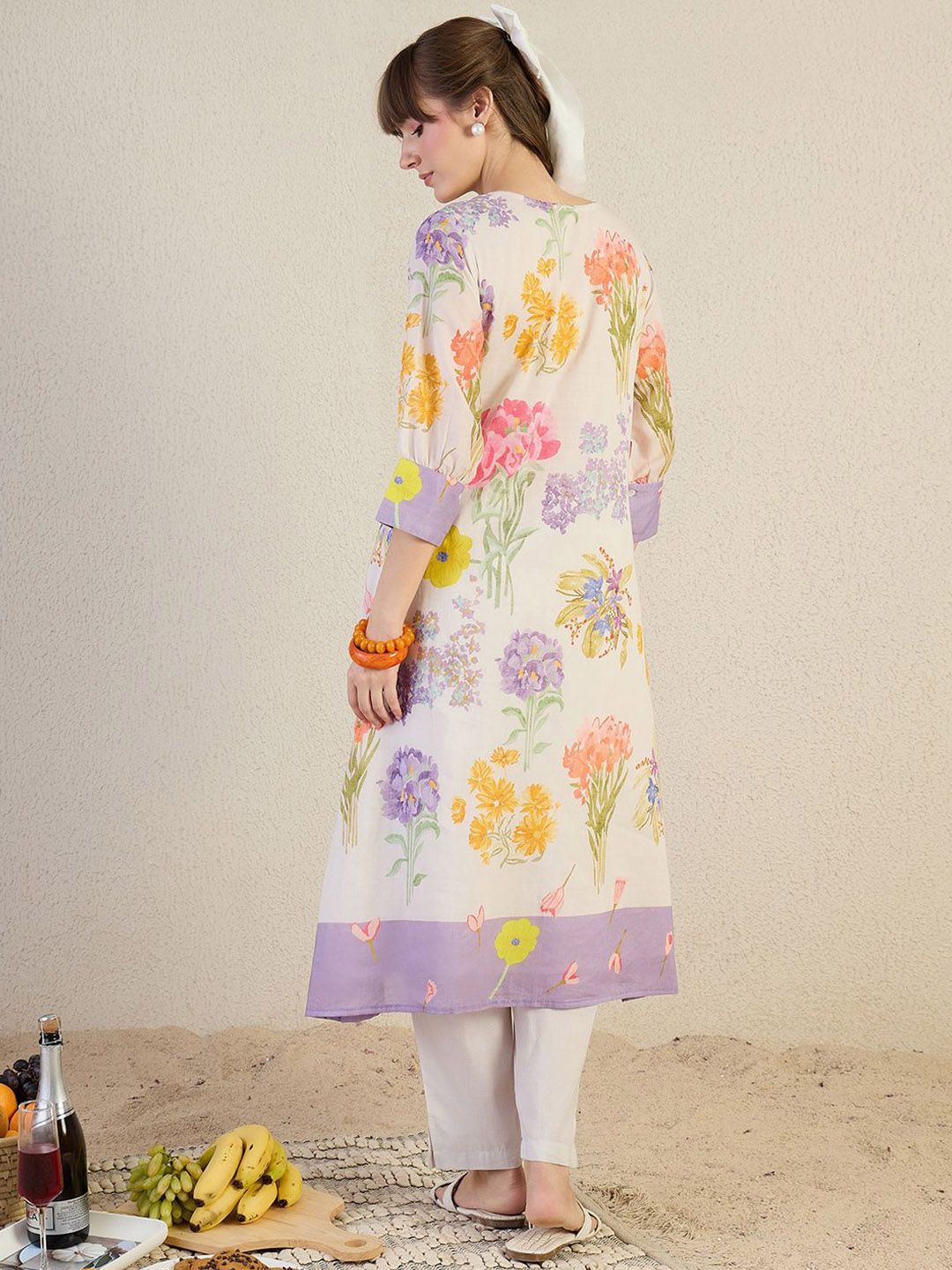 Dhiyona IE Printed Pure Cotton Round Neck Top With Trousers Co-Ords