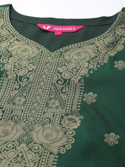 Dhiyona VA Women's Green Kurta with Trousers & With Dupatta