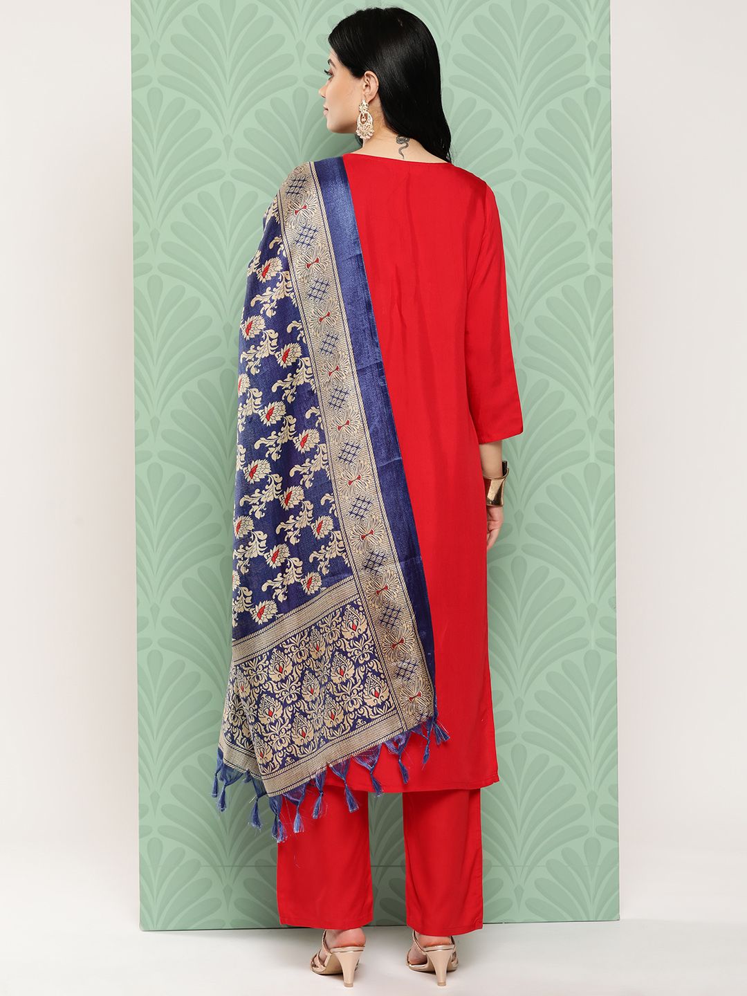 Dhiyona VA Women's Floral Yoke Design Regular Kurta with Trousers & With Dupatta