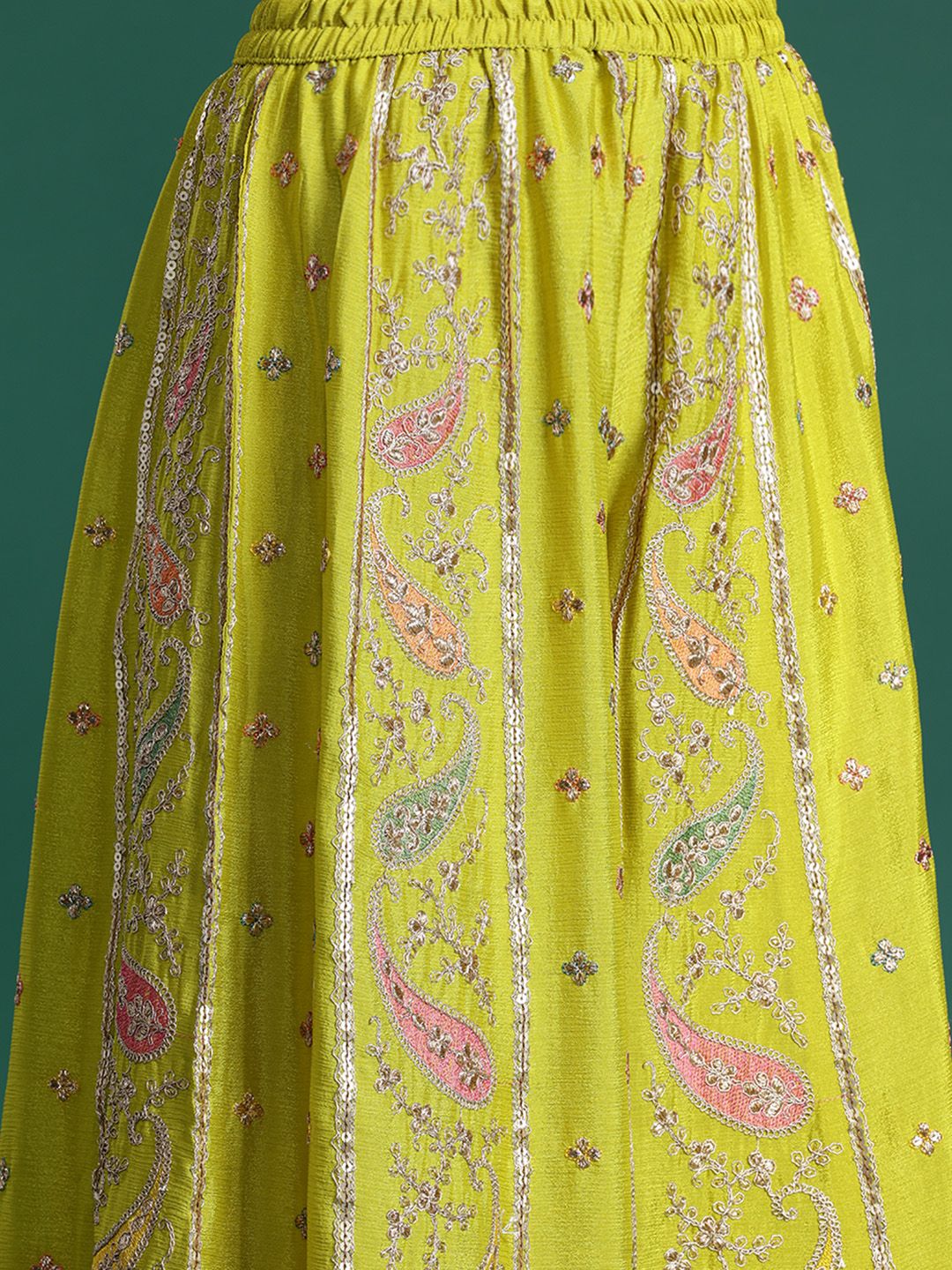 Paisley Embroidered Sequinned Kurta with Palazzos & With Dupatta