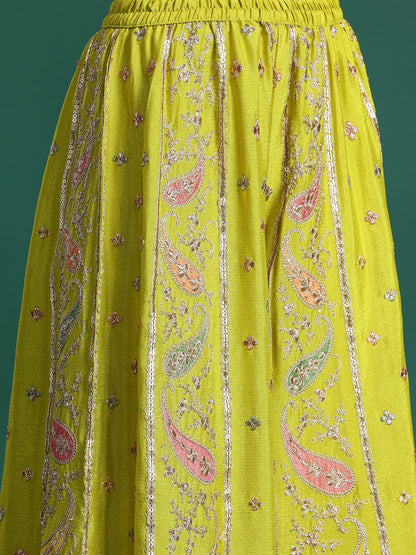 Paisley Embroidered Sequinned Kurta with Palazzos & With Dupatta
