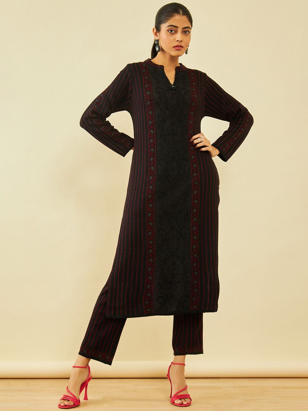 Dhiyona SO Women's Floral Woven Designed Regular Acrylic Kurta with Trousers