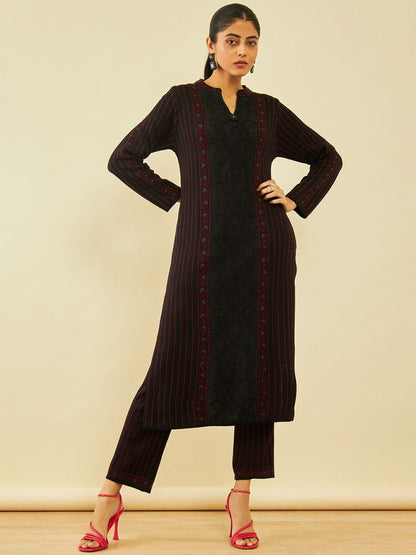 Dhiyona SO Women's Floral Woven Designed Regular Acrylic Kurta with Trousers