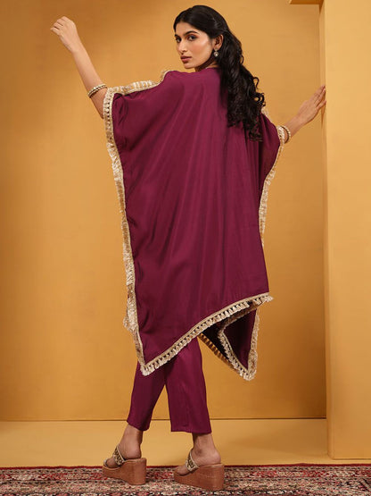 Dhiyona IS Women's Women Woven Design Embroidered Kaftan Kurta with Trousers