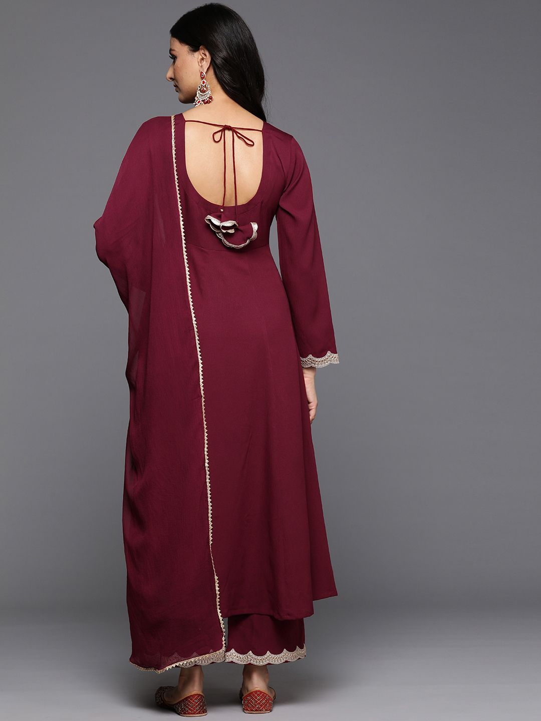 Dhiyona VA Women'sEmbroidered Sequinned Crepe Anarkali Kurta With Trousers & Dupatta