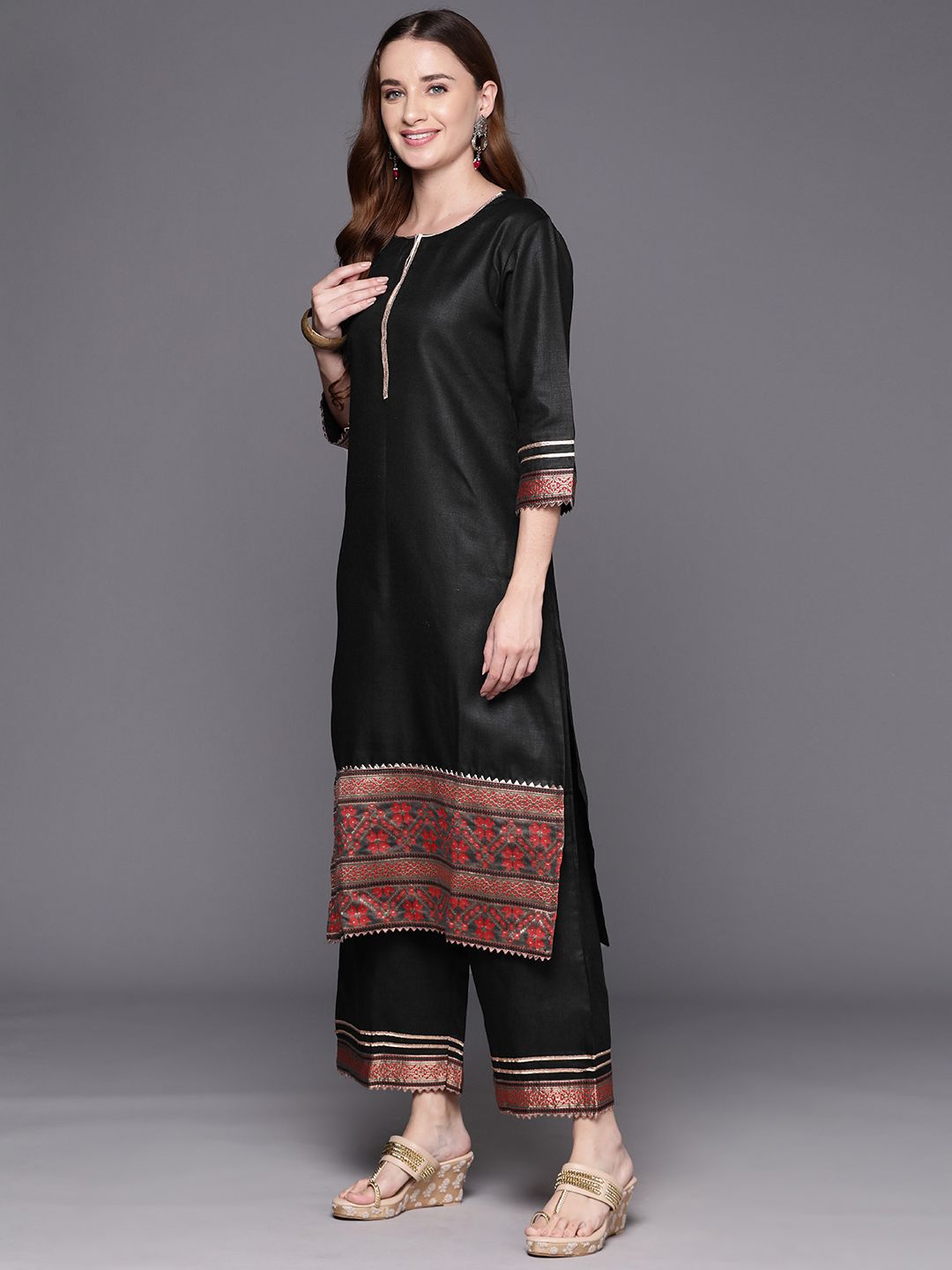 Dhiyona IE Women Ethnic Motifs Regular Gotta Patti Liva Kurta with Palazzos & With Dupatta