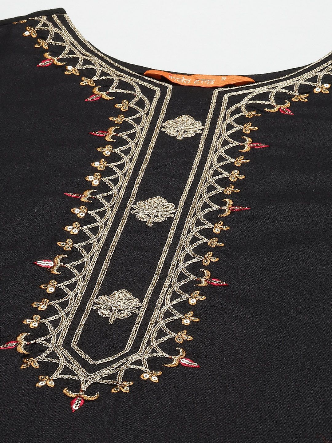 Women Black Yoke Design Regular Sequinned Kurta with Trousers & Dupatta