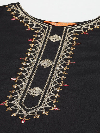 Women Black Yoke Design Regular Sequinned Kurta with Trousers & Dupatta