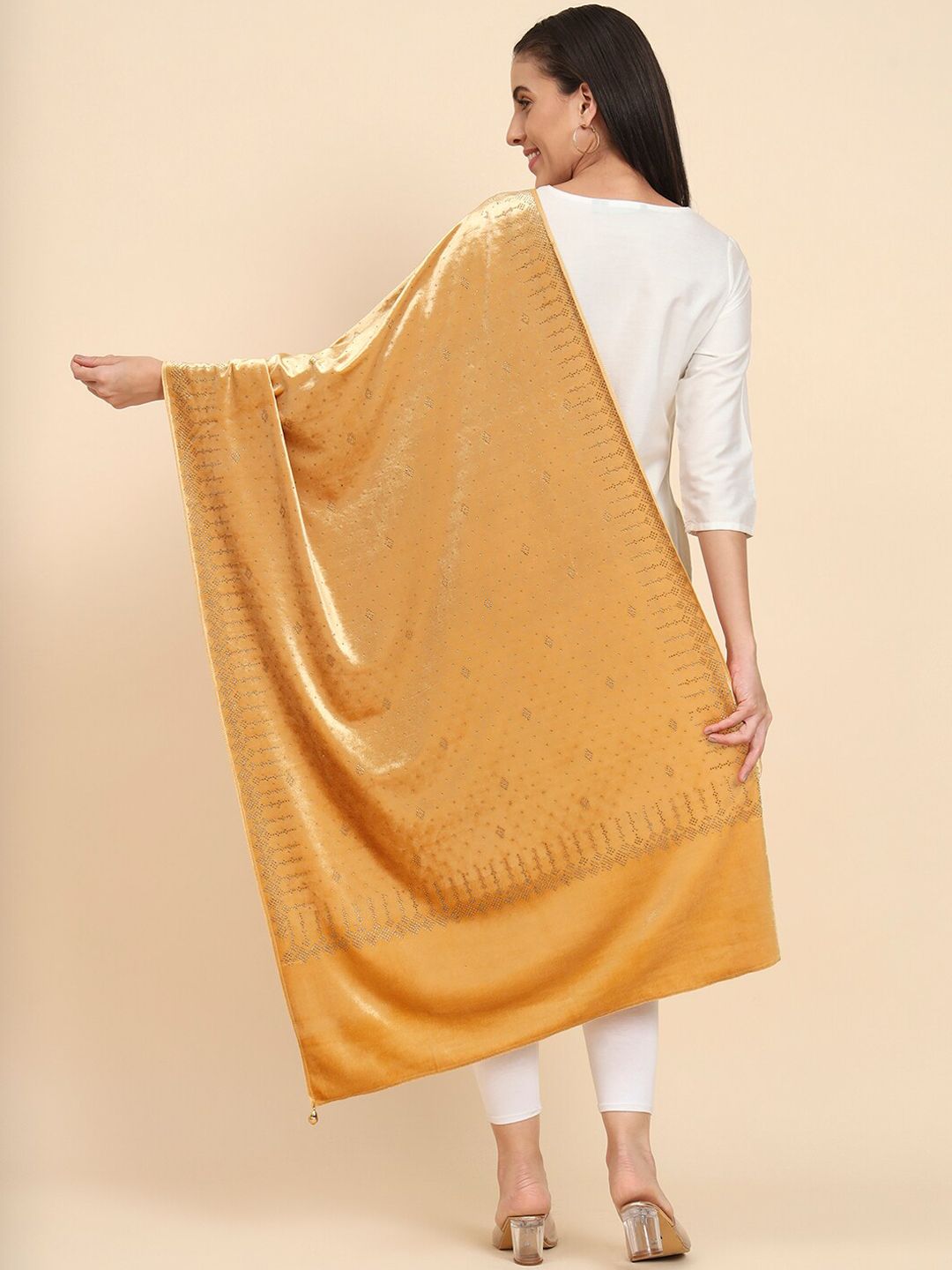 Dhiyona PA Embellished Beads & Stones Velvet Shawl