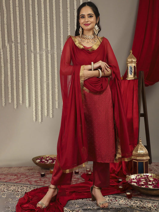 Dhiyona VA Women'sWoven Design Kurta with Trousers & Dupatta