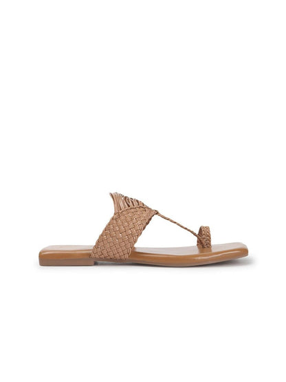 Dhiyona AK Beige Textured Open Toe Flats