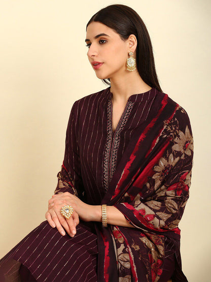 Dhiyona SO Women's Striped Regular Kurta With Palazzos & Dupatta
