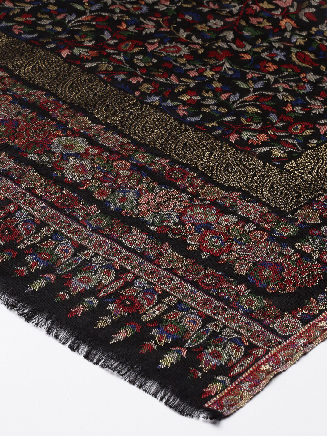 Dhiyona PA Women Black Floral Design Woven Shawl