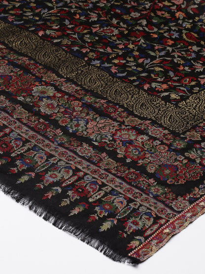 Dhiyona PA Women Black Floral Design Woven Shawl