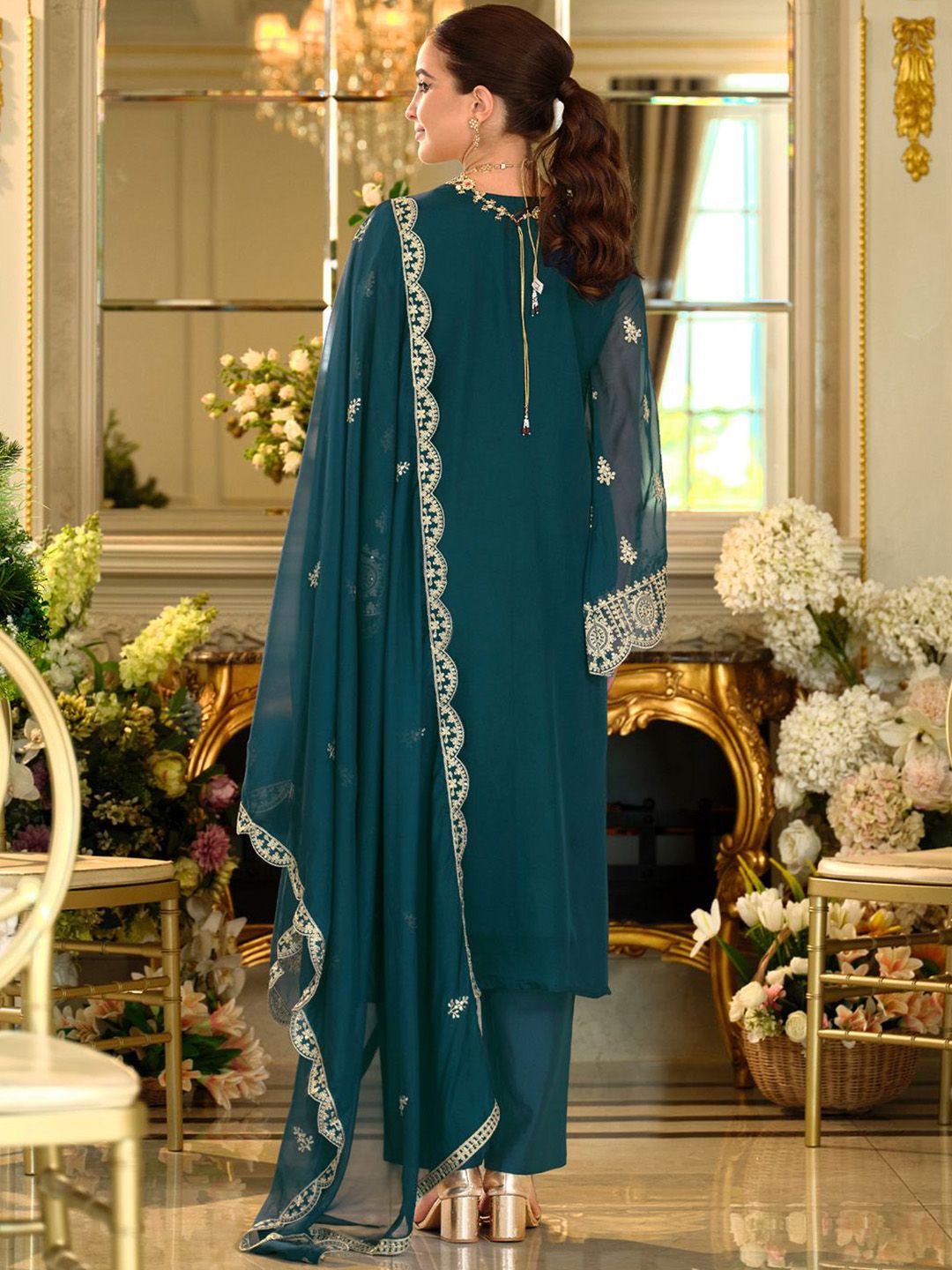 Adults-Women Woven Design Embroidered Kurta with Trousers & Dupatta