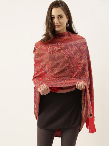 Dhiyona PA Women Red Woven Design Jamawar Shawl