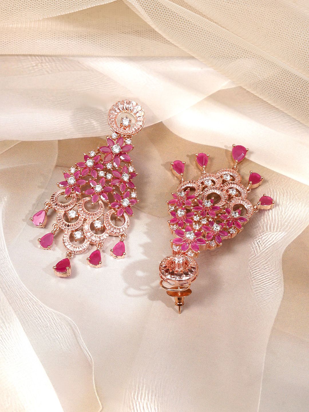 Dhiyona RJ Women's 18K Rose Gold-Plated Cubic Zirconia Studded Floral Shaped Drop Earrings