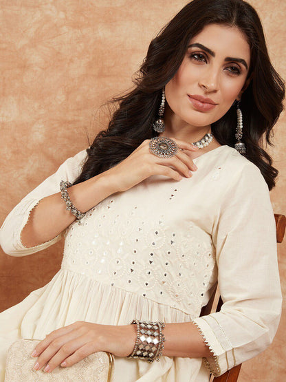 Dhiyona PD Women Embroidered Pure Cotton A-Line Kurta With Palazzo Set