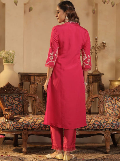 Women Floral Embroidered Regular Sequinned Kurta with Trousers & Dupatta