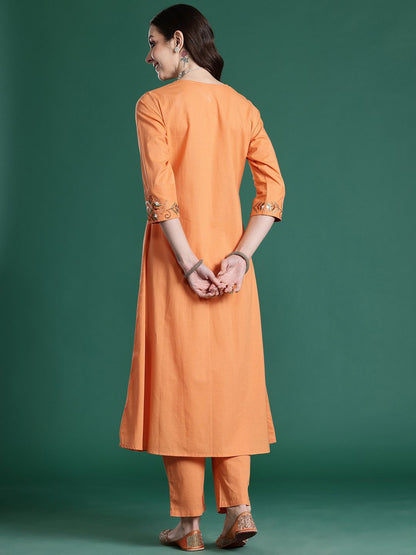Ethnic Motifs Embroidered Pure Cotton Kurta with Trousers