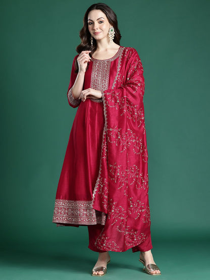 Ethnic Motifs Embroidered Kurta with Trousers & Dupatta