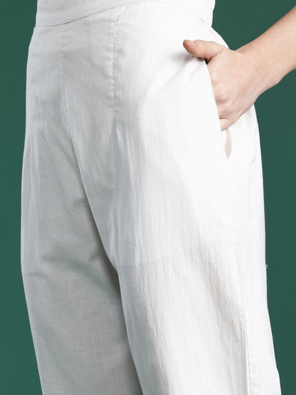 Floral Printed Pleated Pure Cotton A-Line Kurta with Trousers