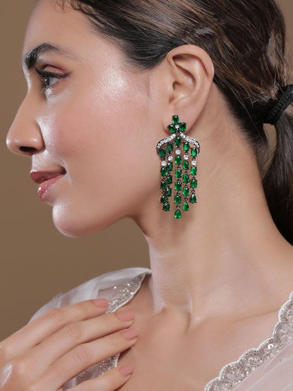 Dhiyona RJ Women's Rhodium-Plated Contemporary American Diamond Chandbalis Earrings