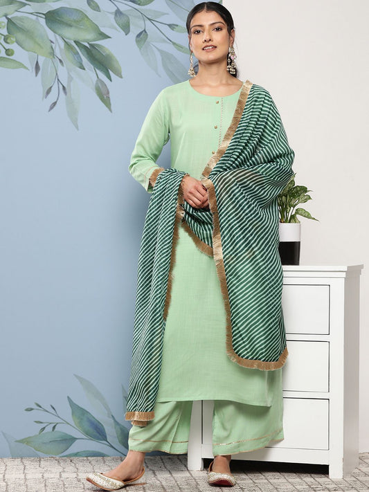Dhiyona VA Women's Green Kurta with Palazzos & With Dupatta