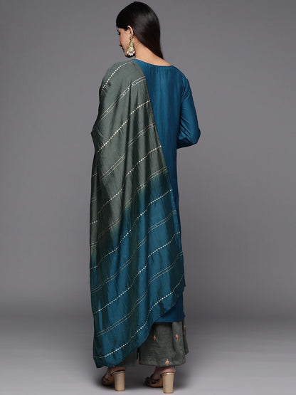 Dhiyona VA Women'sEthnic Motifs Thread Embroidered Sequinned Kurta with Sharara & Dupatta