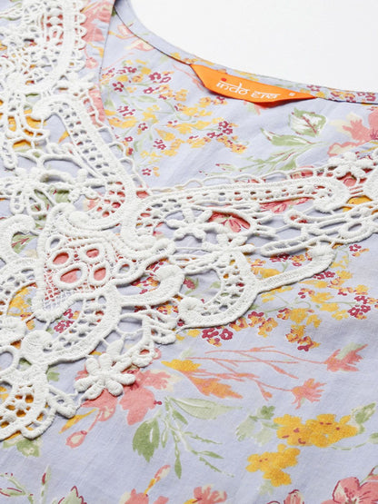 Floral Printed Pure Cotton Kurta with Salwar & With Dupatta