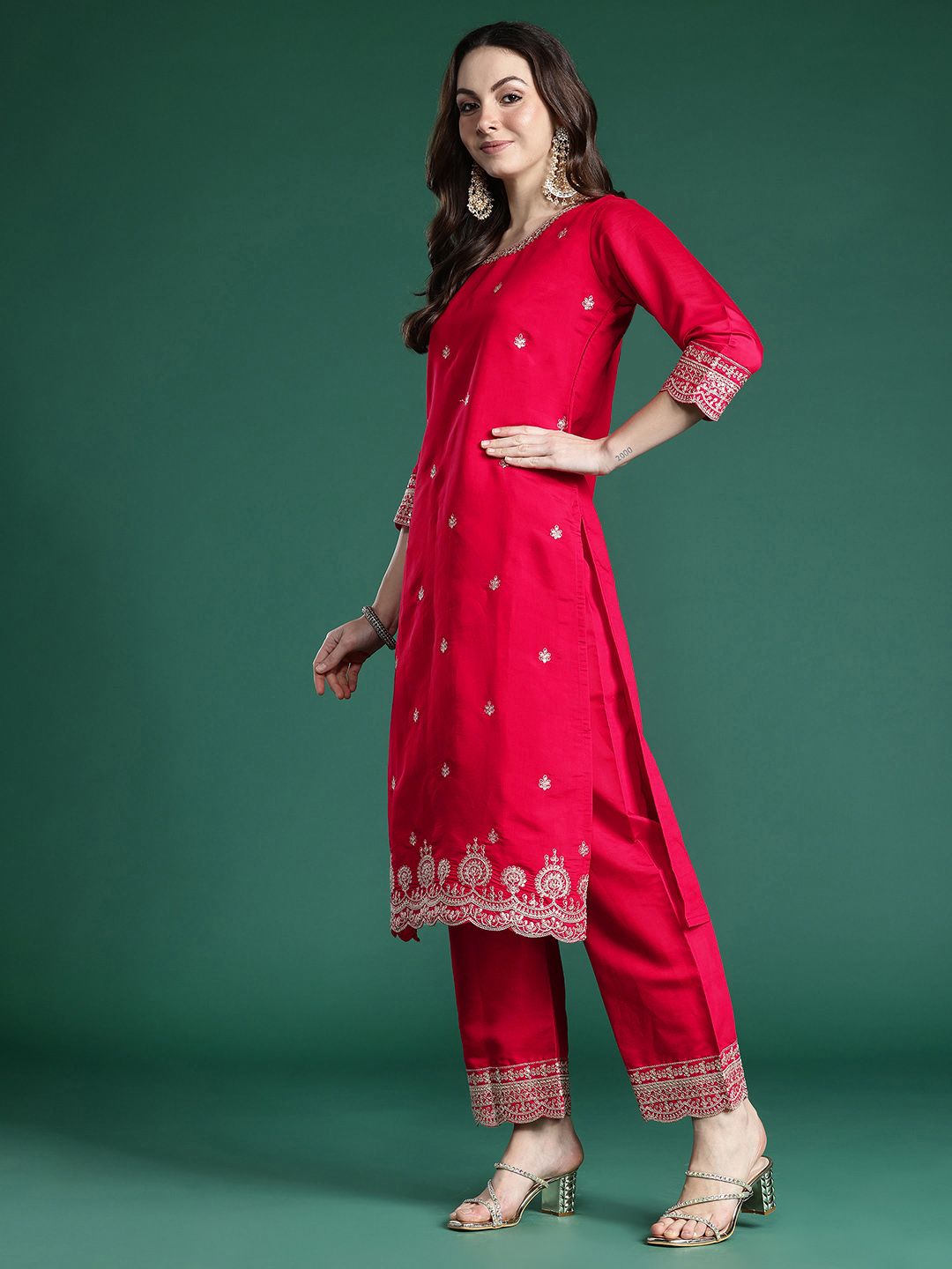 Ethnic Motifs Embroidered Sequinned Kurta With Trousers & Dupatta