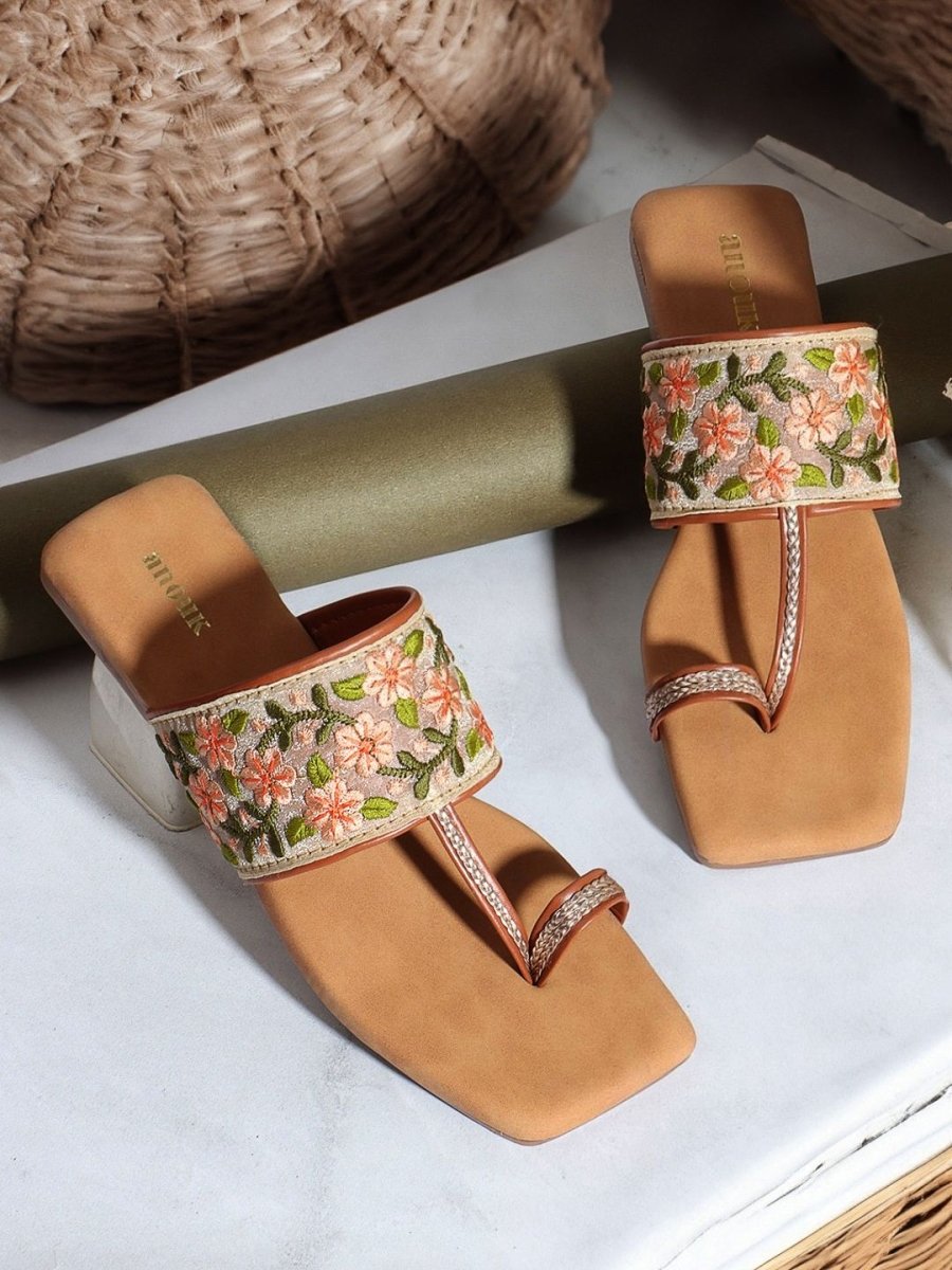 Dhiyona AK Tan Brown Printed Open Toe Flats