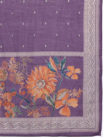 Dhiyona VA Women'sEthnic Floral Printed Sequinned Kurta With Trousers & Dupatta