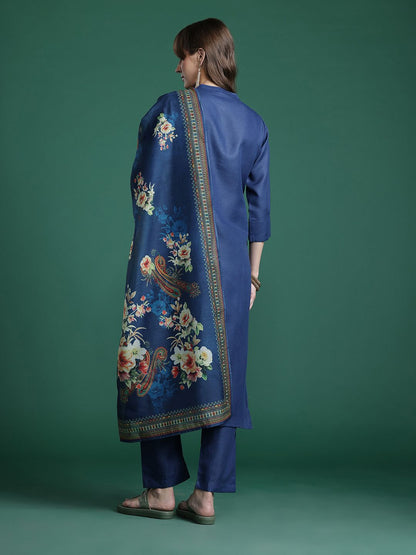 Ethnic Motifs Yoke Design Zari Kurta with Trousers & With Dupatta
